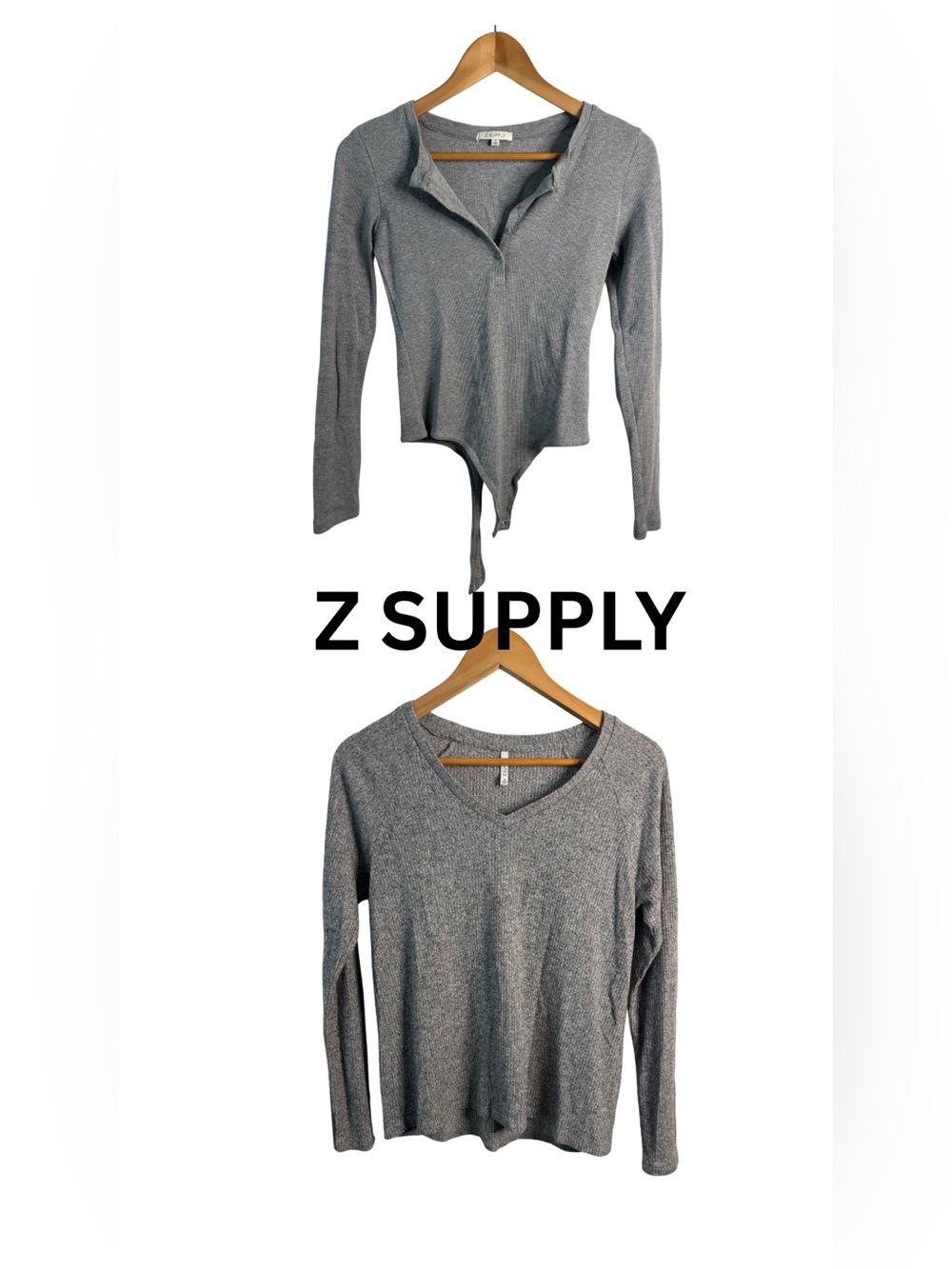 Z Supply tops small Gray Long-Sleeve Ribbed Henley Bodysuit Top & ribbed top